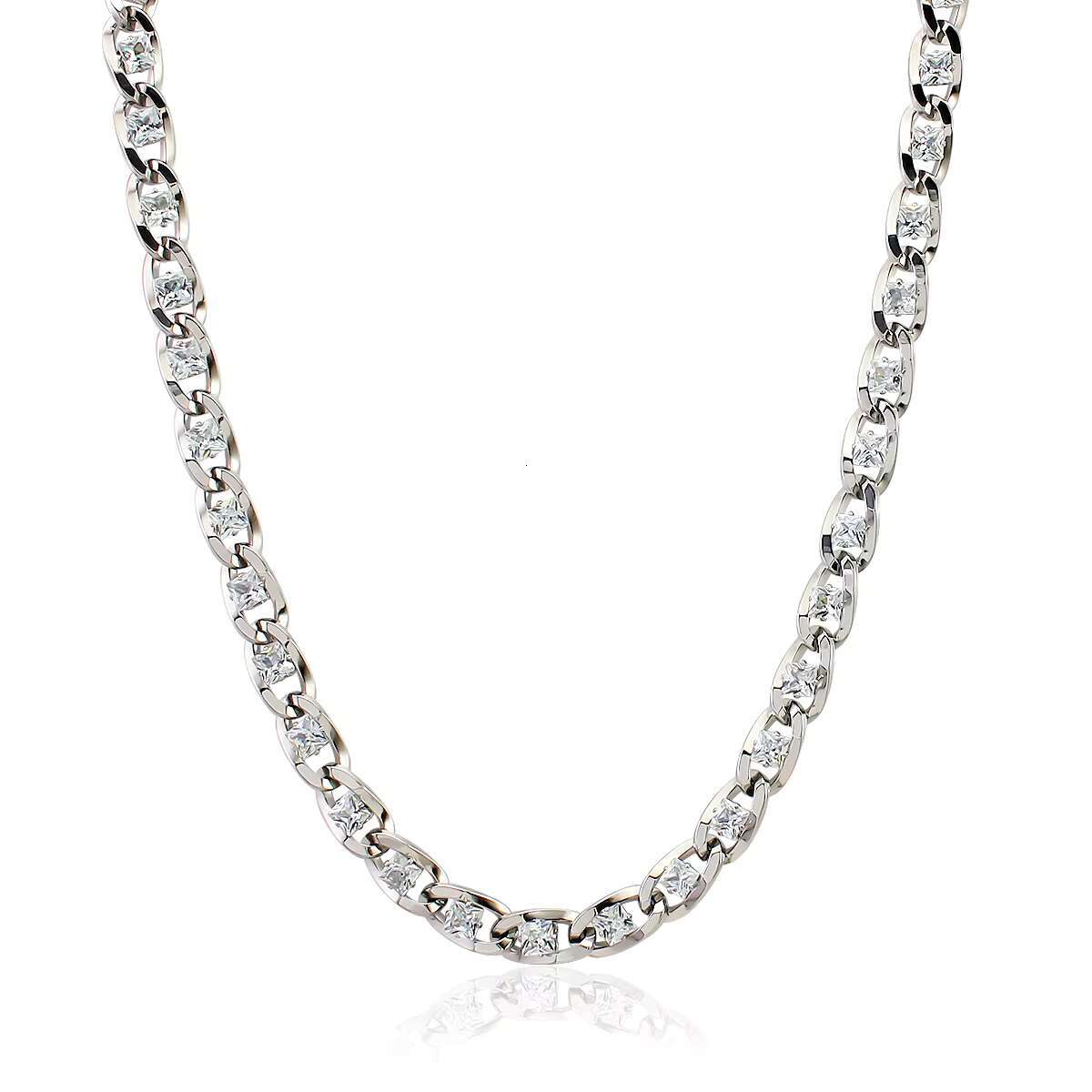 Hot Sale Stainless Steel Gold 39.5cm Necklaces with Sliver Shiny Crystal Stone Unisex Necklaces Men and Women Jewelry Gift