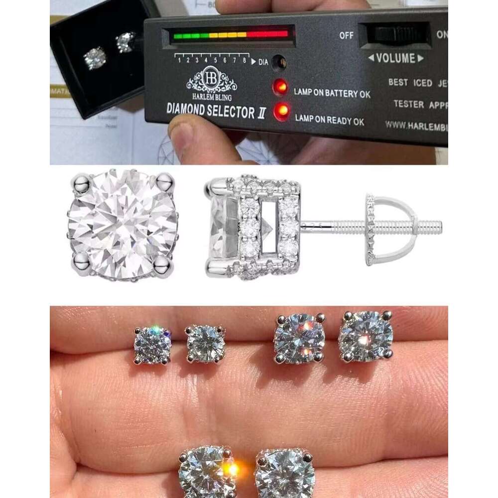 Hip hop jewelry S sier chilled screw back 1CT silica earrings