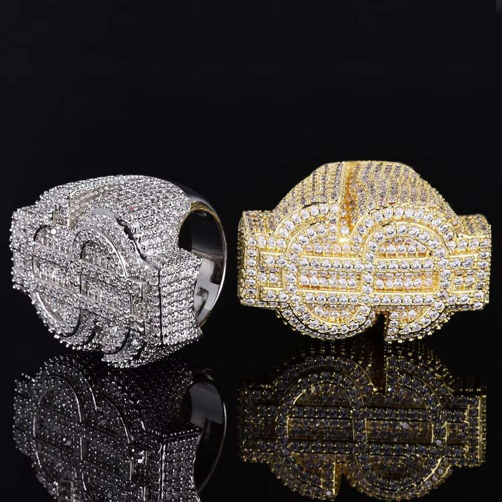 XY Men's Hip Hop Style Silica Ring with Zircon Dollar Logo Iced and Tested by Tester