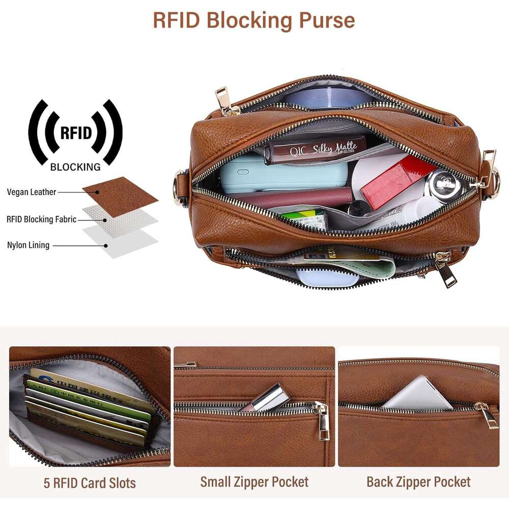 Crossbody Bags Women Small Leather Shoulder Handbag with Adjustable Wide Strap Lightweight Cross Body Bag for Ladies Girls Travel Shopping Work Daily