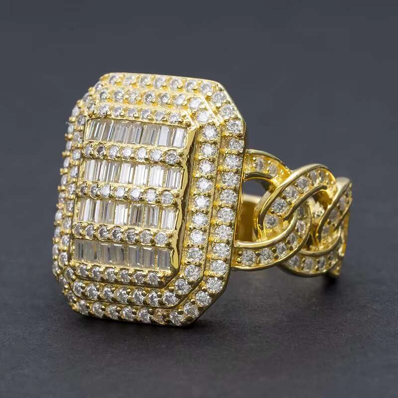 Fashionable luxury chilled hip-hop silver with sandstone men's and women's rings