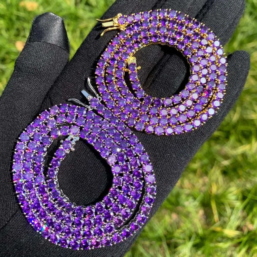 Hip Hop Jewelry Tennis Chain Charm Necklace Designer Jewelry Sexy Iced Out Bling Luxury Vvs Sliver Purple Gold Pink moissanite Tennis Chain For Women 