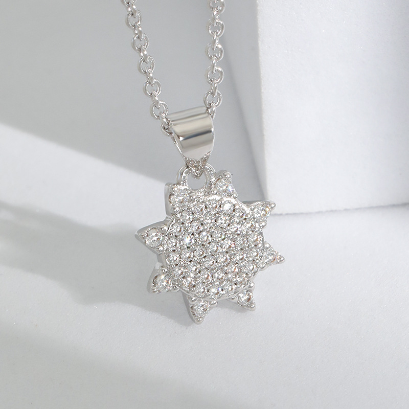 Octagonal Star Meteor Necklace | Simple Diamond-Encrusted Comet Sunflower Pendant | Fashion Jewelry for Women