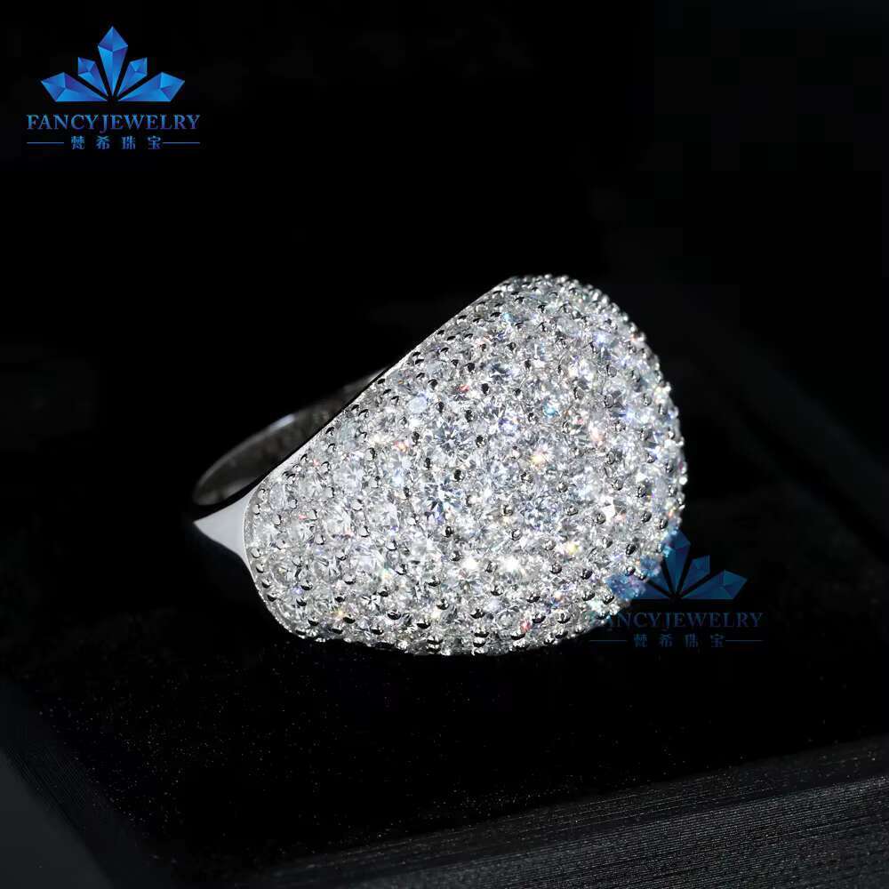 Pure silver rhodium plated all ice silica ring with circular cut hip-hop style Cuban men and women