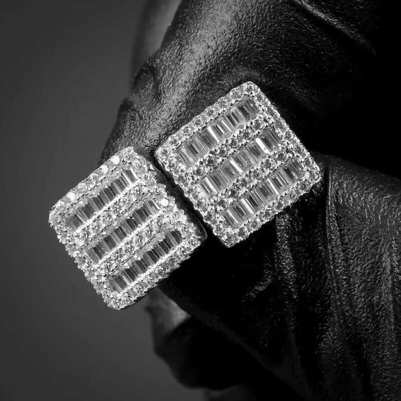 Ice cold jewelry hip-hop men's sier VVS stick moissanite earrings