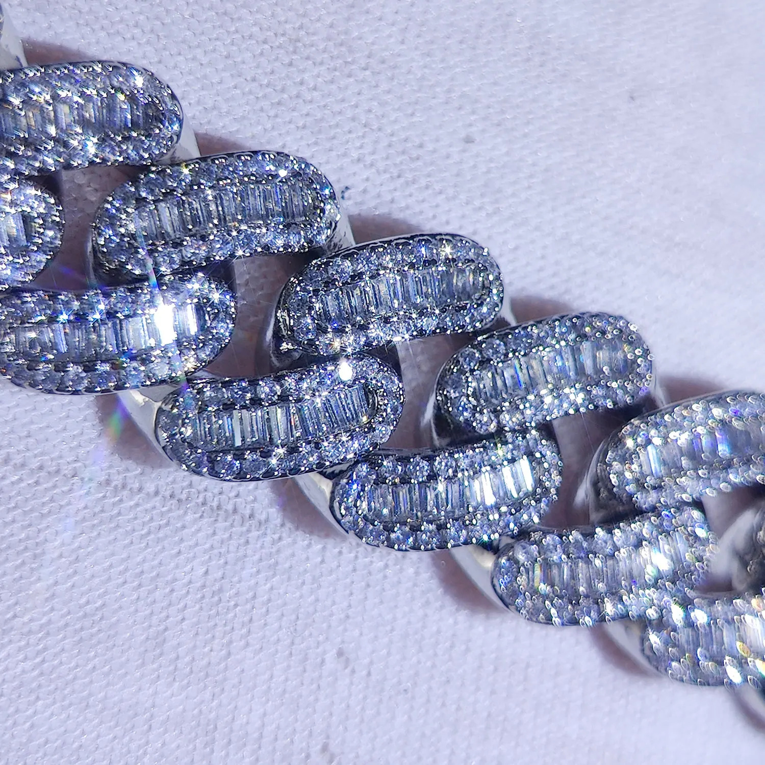 15mm Iced Out Cuban Link Chain 5A Baguette Cubic Zirconia SilverGold Plated Bling CZ Necklace Hip Hop Rapper y Jewelry 250509