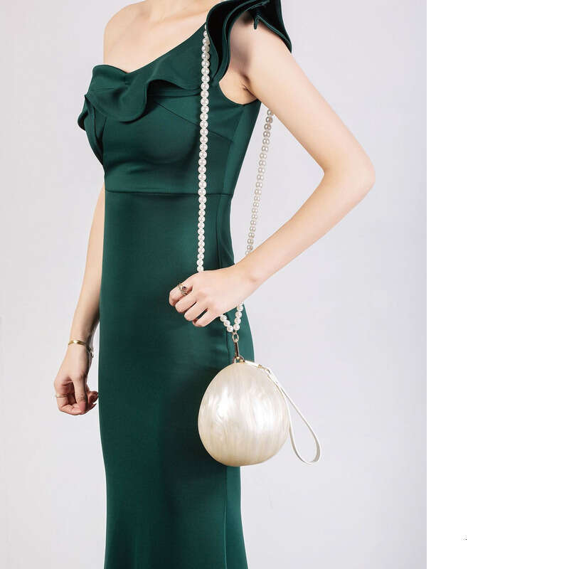 Dinner Bag Women Acrylic Egg Bag Cute Pearl Evening Clutch Bag With Beaded Strap For Wedding Party Purse And Handbag KQ