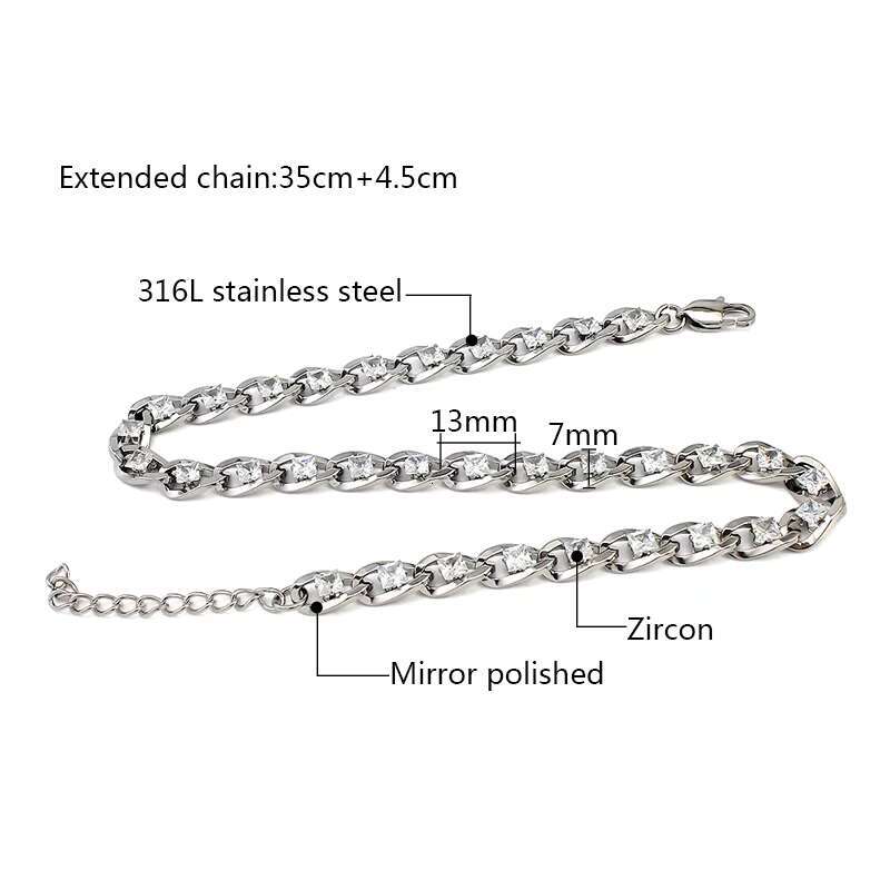 Hot Sale Stainless Steel Gold 39.5cm Necklaces with Sliver Shiny Crystal Stone Unisex Necklaces Men and Women Jewelry Gift