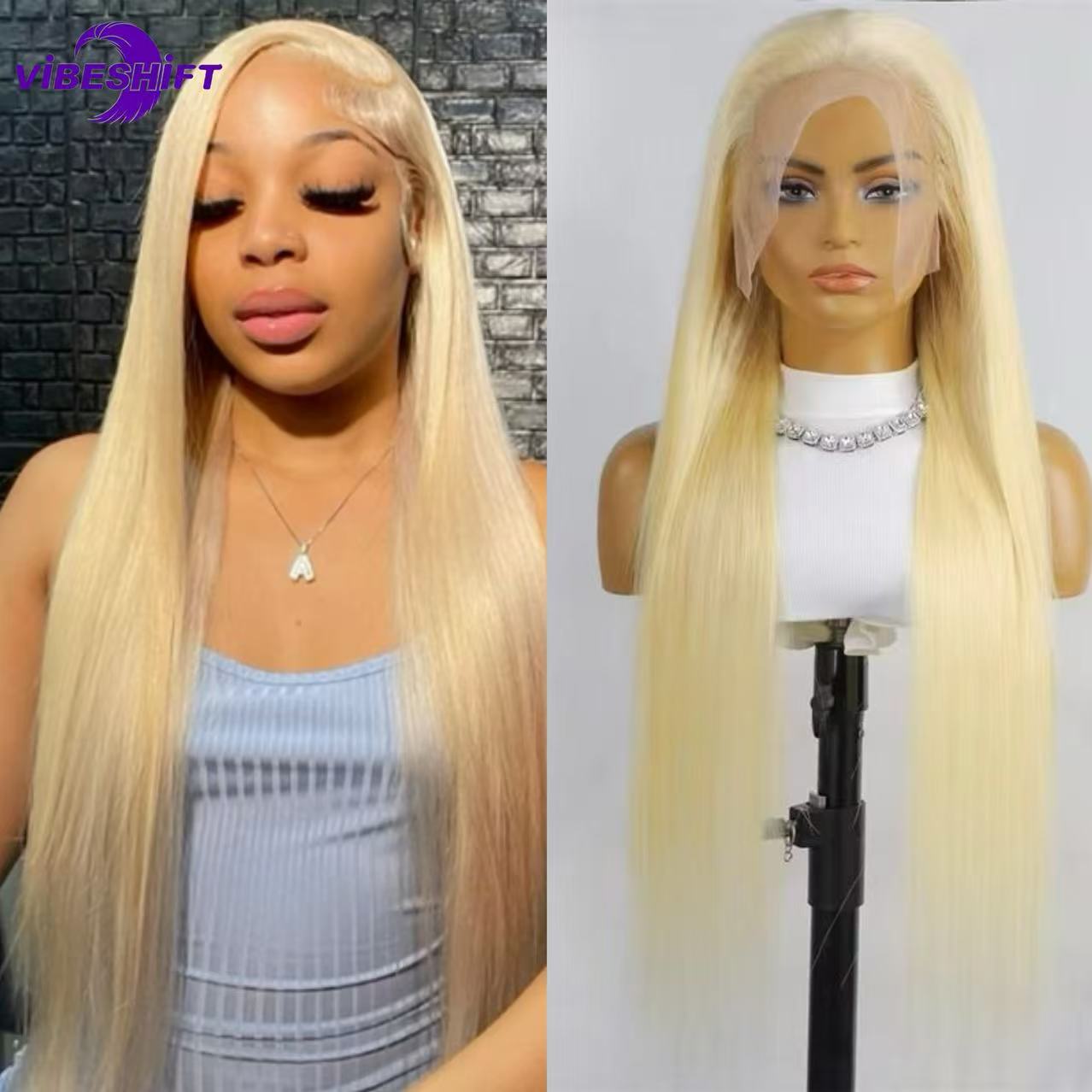 Vibeshirt 16-30 inch 613 Blonde Human Hair 13*4 Transparent Lace Front Wigs 200% Density Frontal wigs super quality 12A