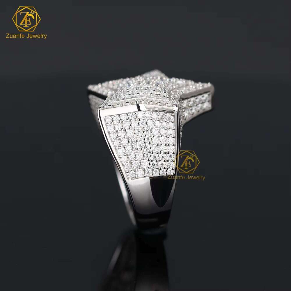 Dropshipping boutique jewelry diamond men's ice out pure silver silica Hiphop ring
