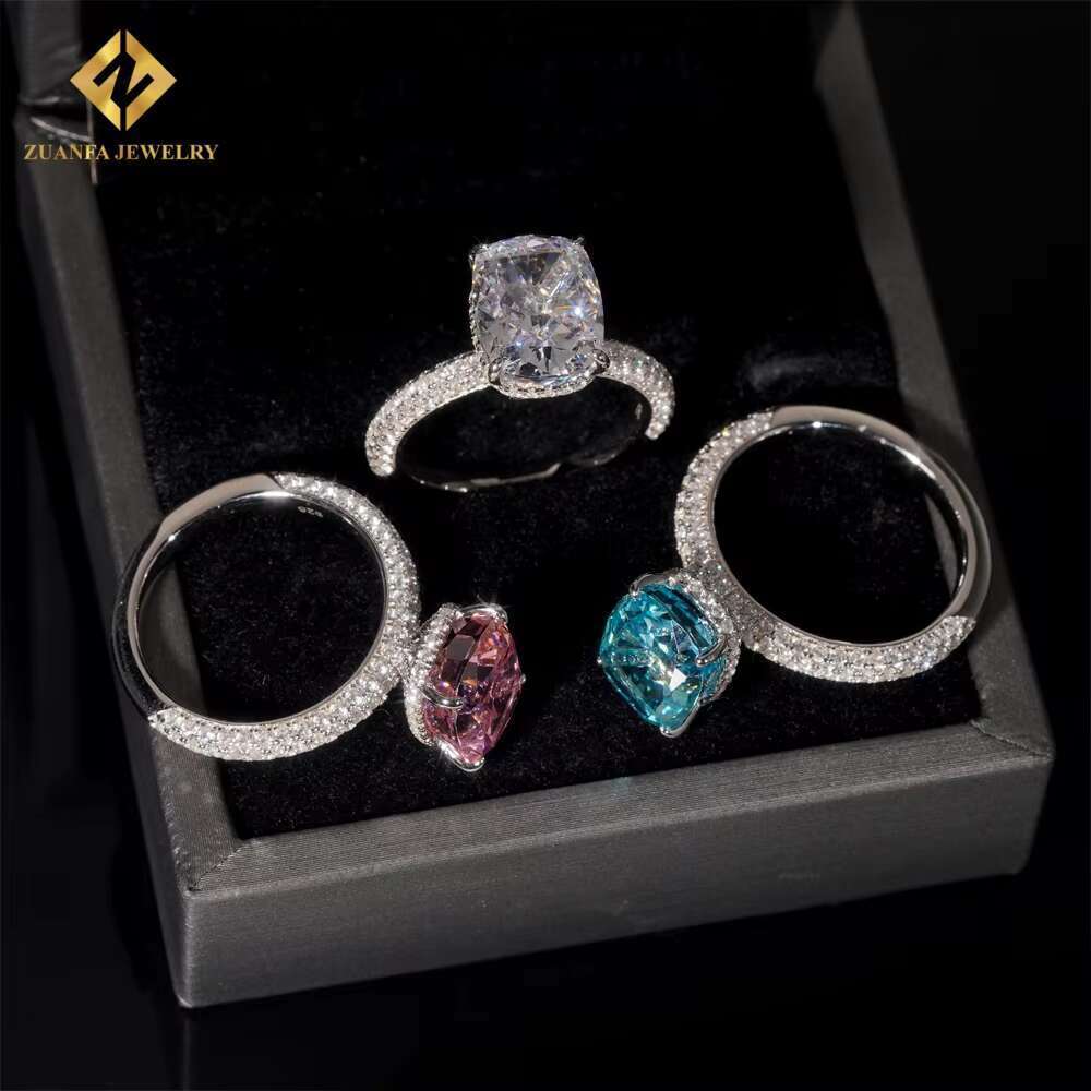 Vintage silver engagement wedding men's chilled hip-hop accessories cushion cutting women's colorful 5A cubic zirconia ring