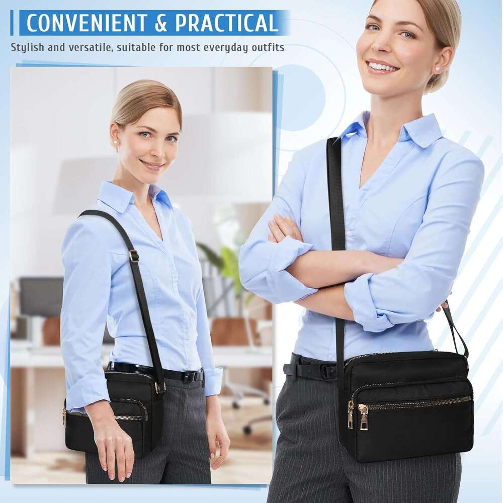 Cross Body Women Multi Pocket Handbags Shoulder Bags Waterproof Nylon Anti Theft Messenger Bag for Travel Shopping Appointment Daily