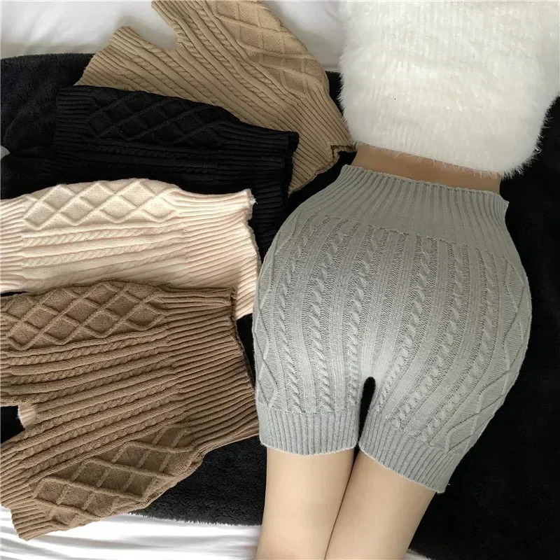 Womens knitted warm and safe short autumn winter tight bottom shorts soft waist hip lifting anti 250506Z