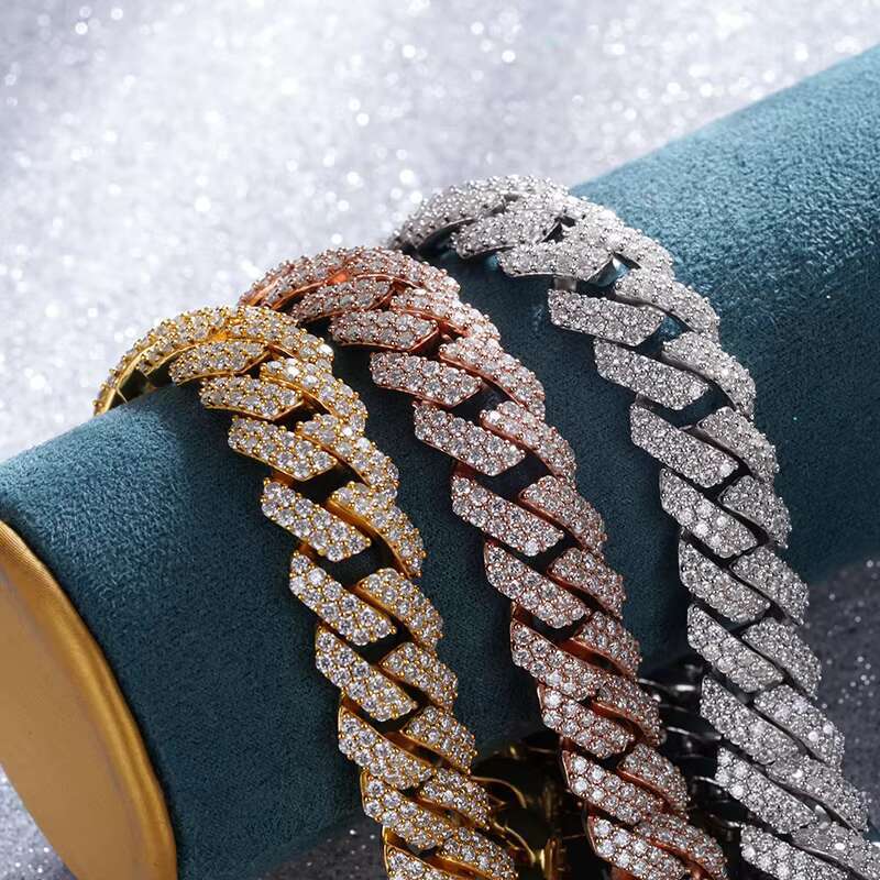 Hip hop Jewelry VVS Moissanite Pure Sier Iced Cuban Chain Necklace Bracelet