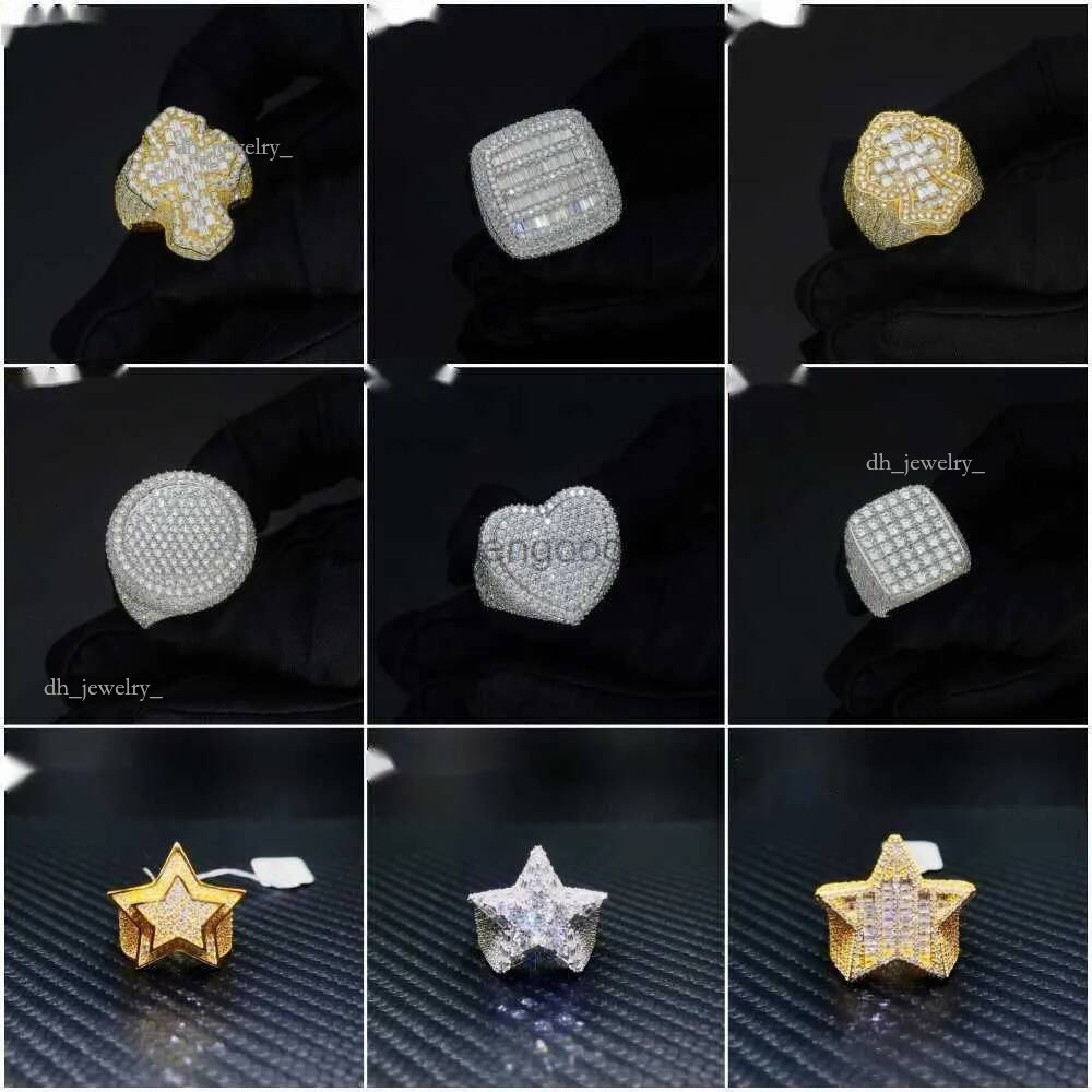 Fine jewelry iced out hip hop cuban gold plated sterling sier vvs moissanite dia ring for men