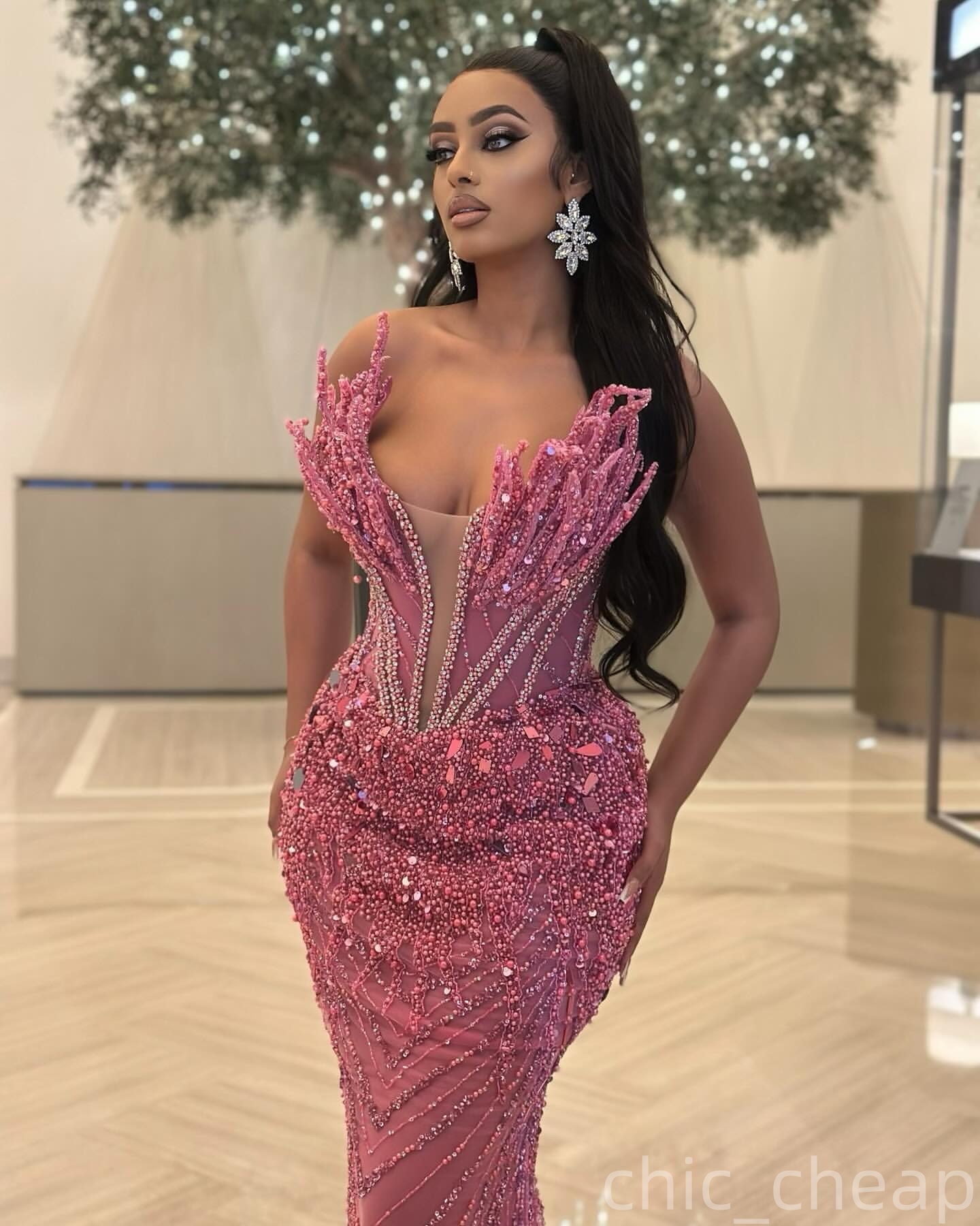 Blush Pink Mermaid Plus Size Prom Dresses 2025 Crystals Sequined Sweetheart Evening Formal Party Second Birthday Engagement Gowns Dress For Special Oc