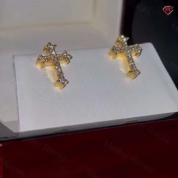 Popular Hiphop sparkling cross ice plated gold and sier VVS pyroxene earrings