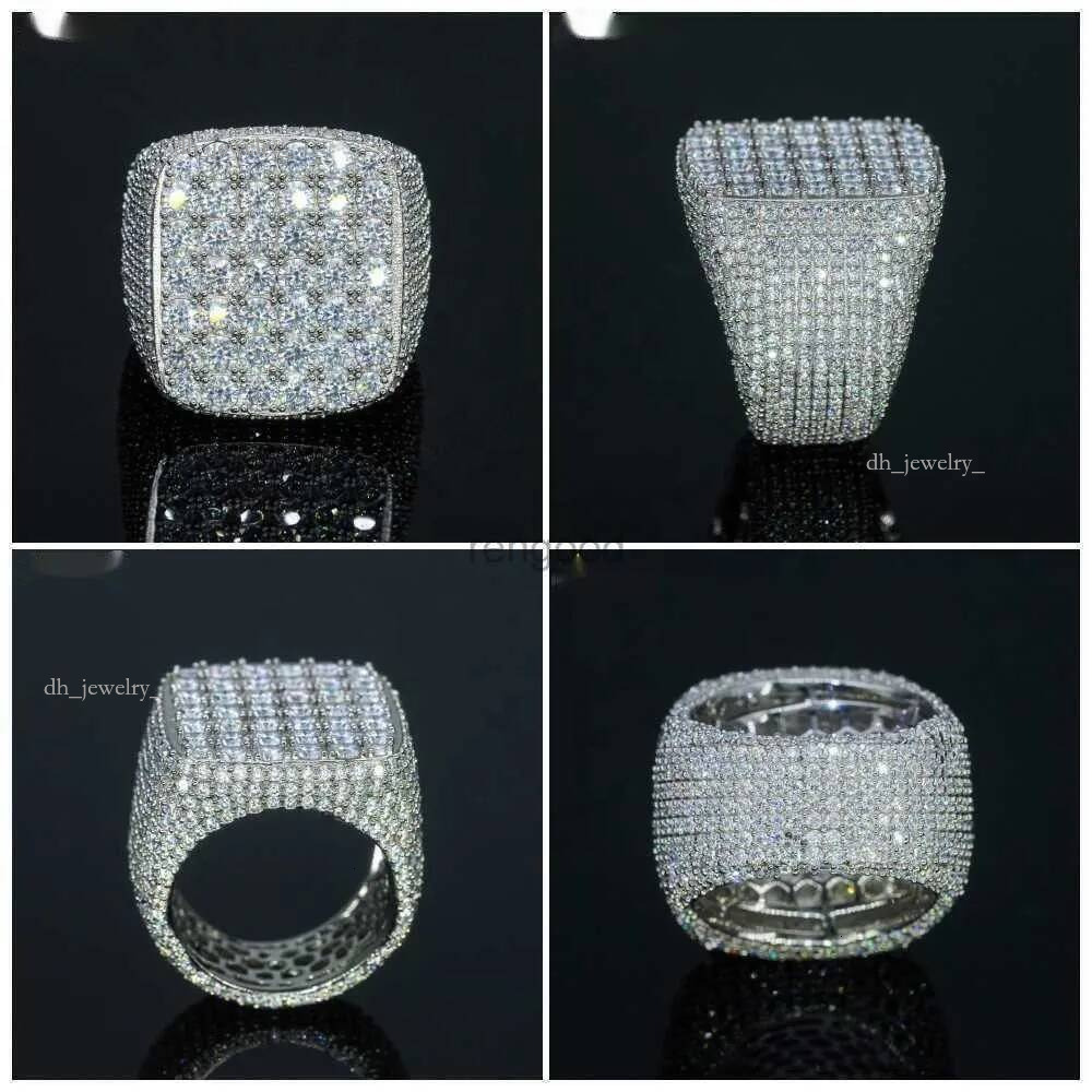 Fine jewelry iced out hip hop cuban gold plated sterling sier vvs moissanite dia ring for men