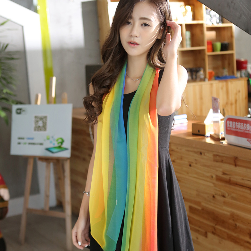 K685 Spring and summer Georgette gradient silk scarf long scarf female seaside beach towel sunscreen shawl air conditioning shawl