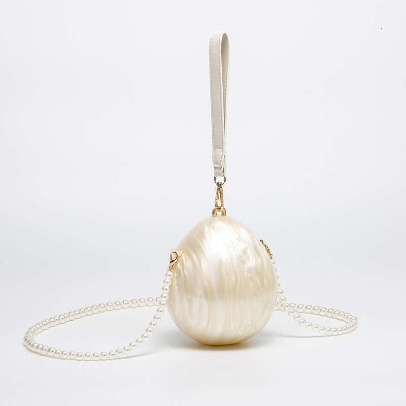 Dinner Bag Women Acrylic Egg Bag Cute Pearl Evening Clutch Bag With Beaded Strap For Wedding Party Purse And Handbag KQ