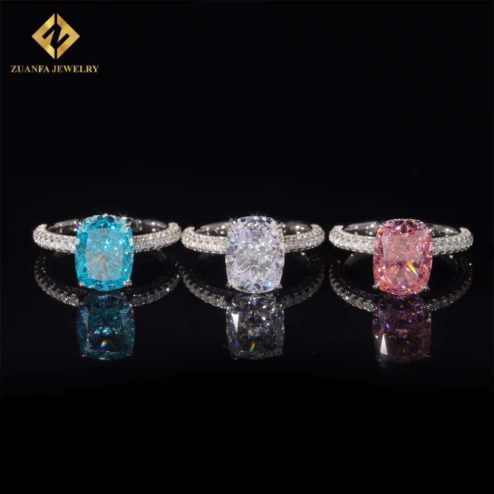 Vintage silver engagement wedding men's chilled hip-hop accessories cushion cutting women's colorful 5A cubic zirconia ring
