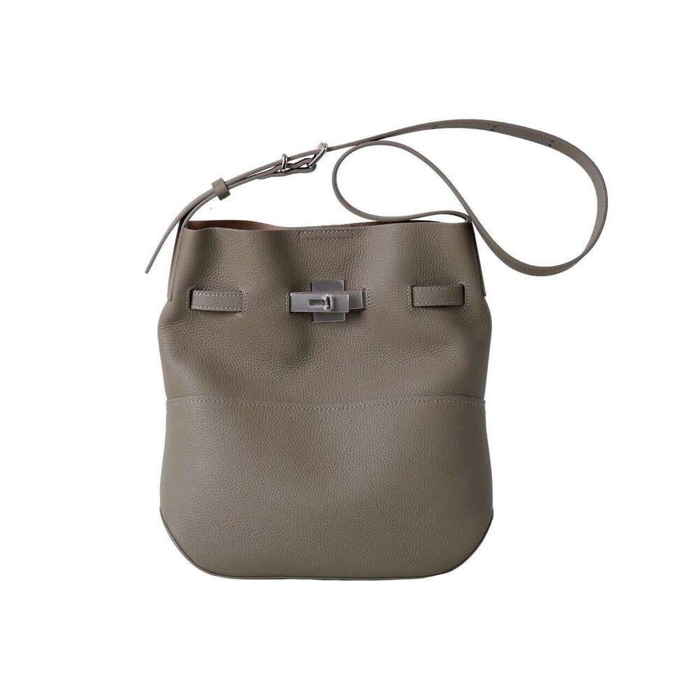 Head Layer Cowhide Kelly Bucket Canvas Simple Versatile Crossbody Single Shoulder Large Capacity Commuting Bag