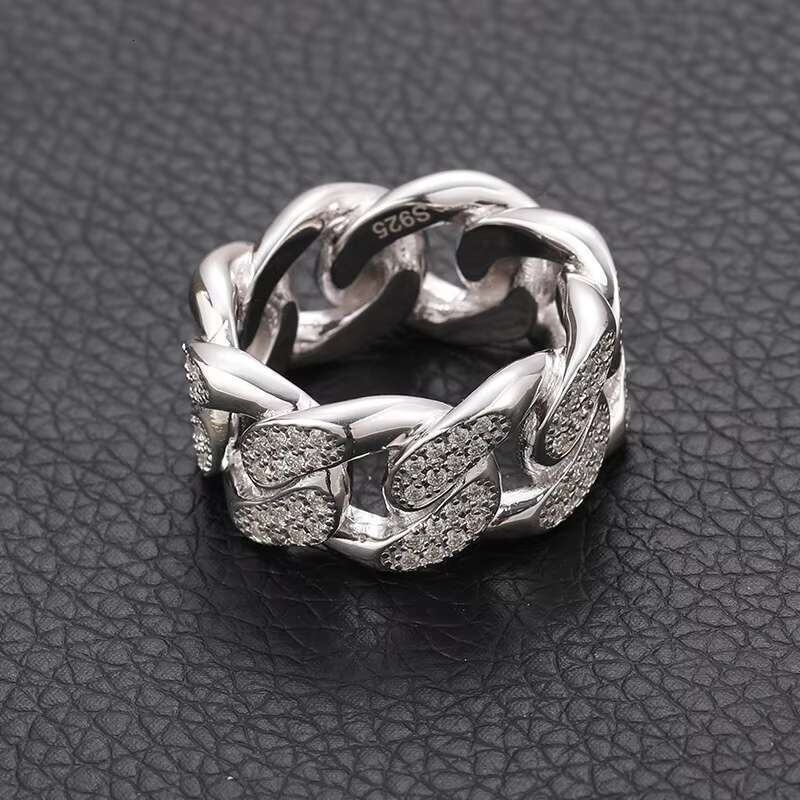 Hip hop S pure silver VVS with sandstone Wedding party accessory Cuban chain chilled men's ring