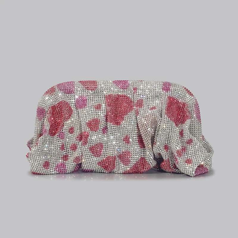Dinner Bag Shinny Ruched Rhinestone Clucth For Women Gradient Love Hearts Pattern Evening Bag Fashion Party Female Purse KQ