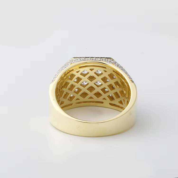 Lucky Hiphop Men's and Women's Boutique Jewelry Pure Silver Iced Square VVS Sandstone Ring with GRA Certificate