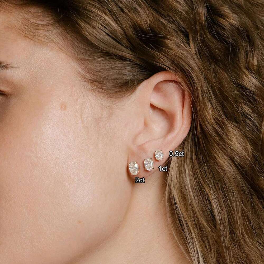Classic 14K Gold Oval Cut Moissanite Dia Stud Earrings for Women 0.5ct 1ct 2ct Elegant Bride Wedding & Engagement Jewelry