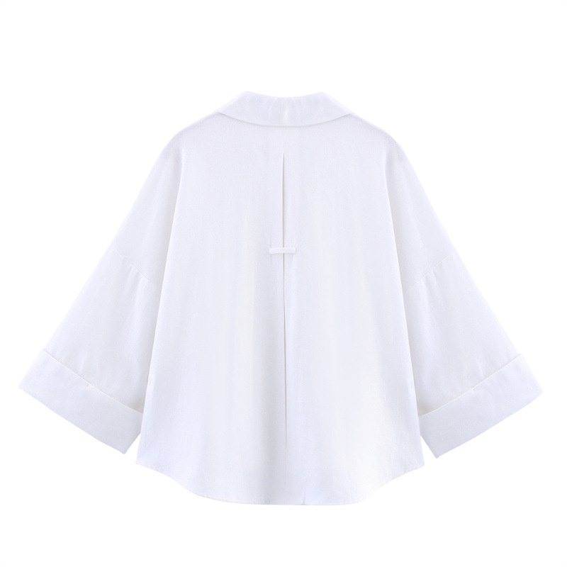 Free shipping summer hot selling woman fashionable casual versatile lapel striped wide sleeved shirt oversize XS-L size blue white color