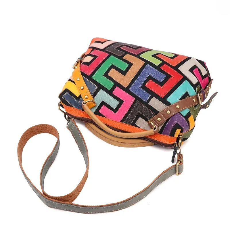 Multicolor Shoulder Bag, Geometric Crossbody Bag - Leather Patchwork Handbag With Rivets, Stylish Multi-color Design For Women New Free Delivery Desig