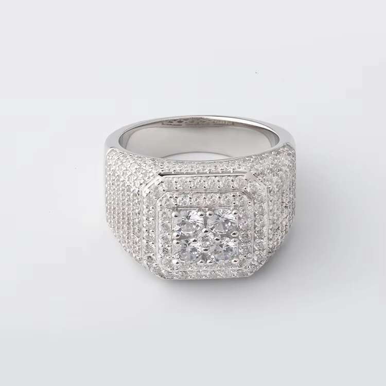 Lucky Hiphop Men's and Women's Boutique Jewelry Pure Silver Iced Square VVS Sandstone Ring with GRA Certificate
