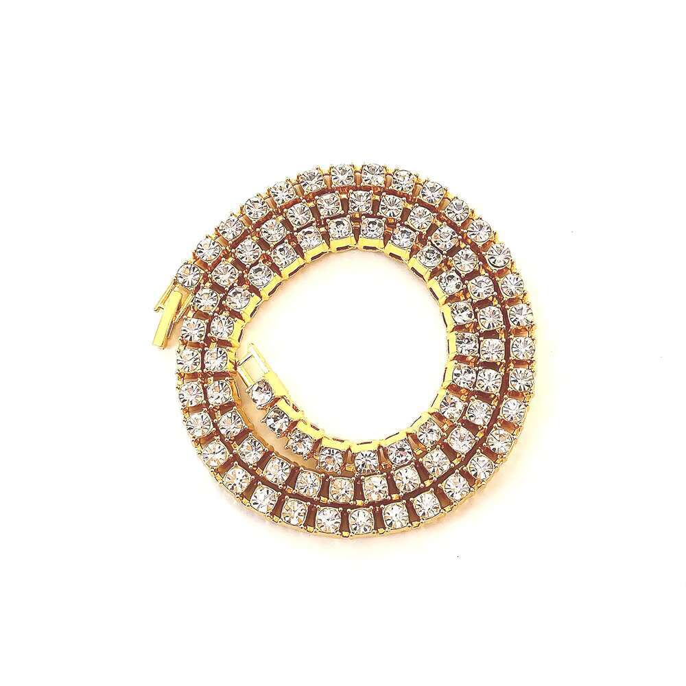 Hip Hop Gold Plated Jewelry Stock Iced Out 5mm Width Tennis Chain Rhinestone Cuban Chain Necklace Bracelet Set for Women Men