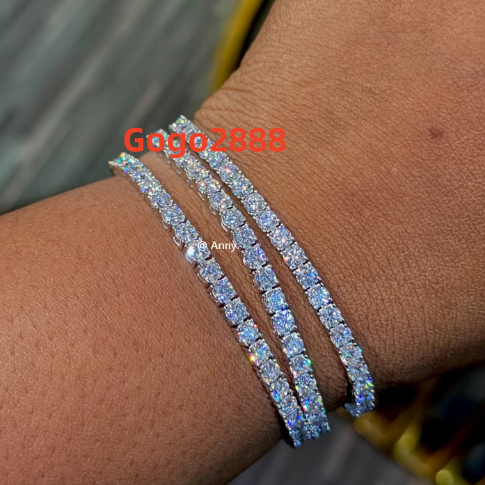 Hip Hop Jewelry Bling Iced Out VVS Moissanite 4mm Tennis Bracelet Best Selling 925 Silver Moissanite Tennis Link Bracelet Women