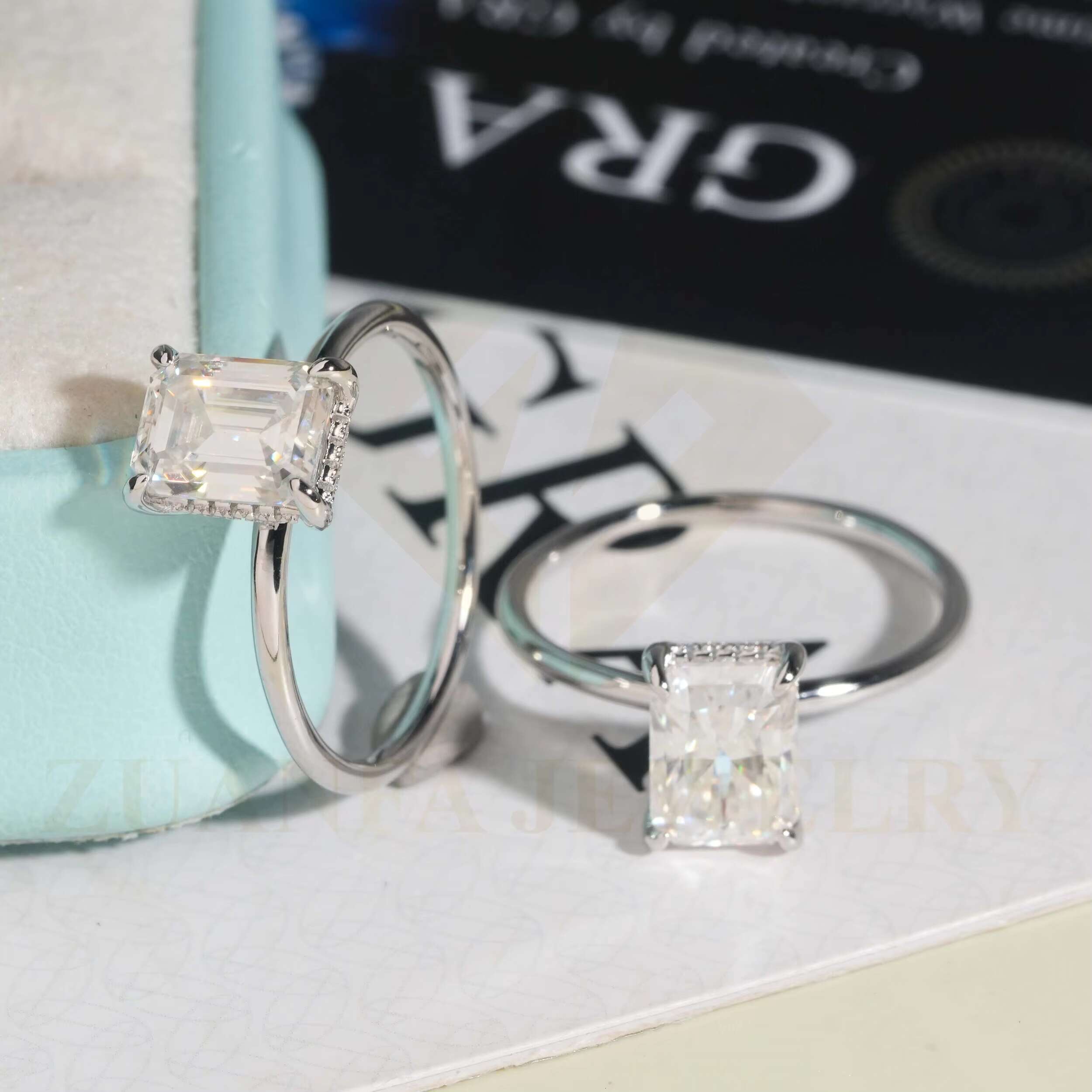 2ct Halo Setting Fancy Cut Solitaire Moissanite 18k White Gold Plated Wedding Ring Silver 925 Engagement Ring