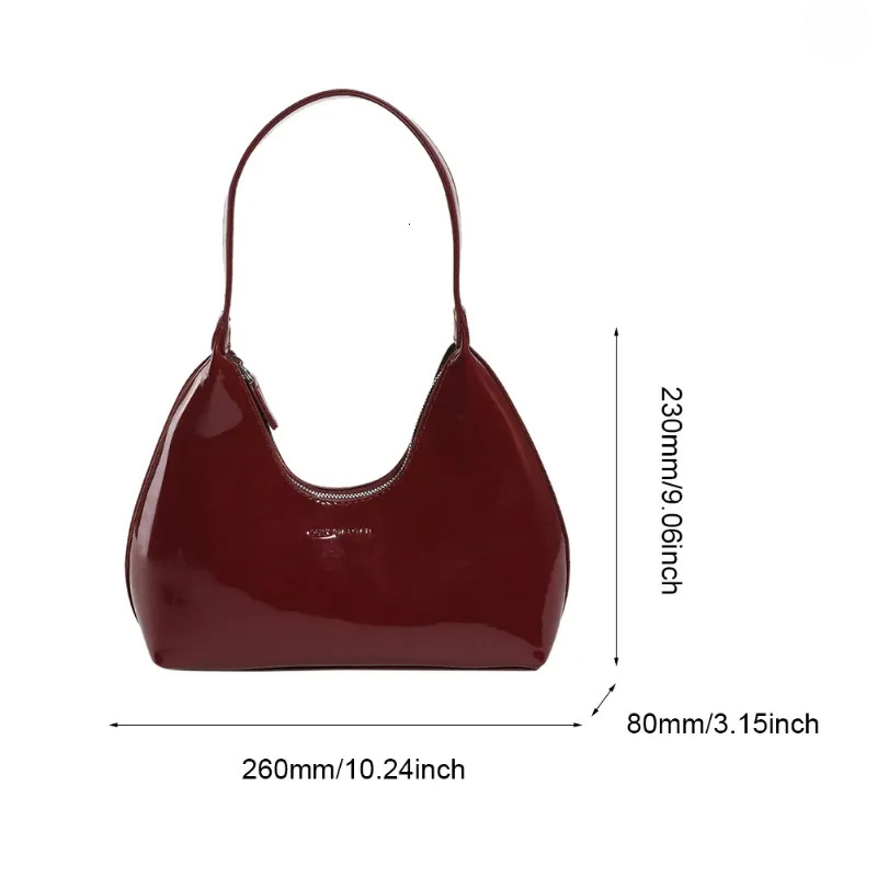 Free Shipping Shoulder Bags Designer Retro Wine Red For Women's Patent Leather Fashion Crescent Bag 2024 French Small Handbag Ladies Totes