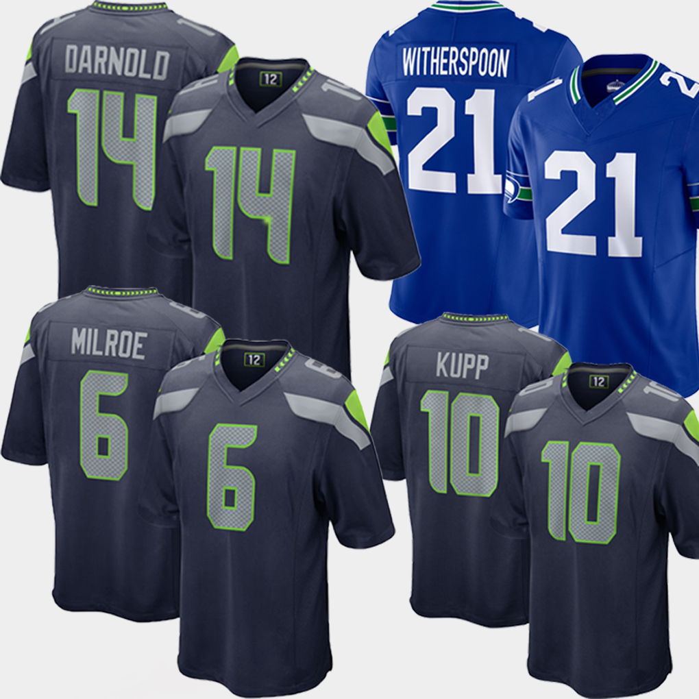 6 Jalen Milroe Football Jersey 14 Sam Darnold Kenneth Walker III Cooper Kupp Jaxon Smith-Njigba Grey Zabel Devon Witherspoon DeMarcus Lawrence Byron Murphy II Lynch