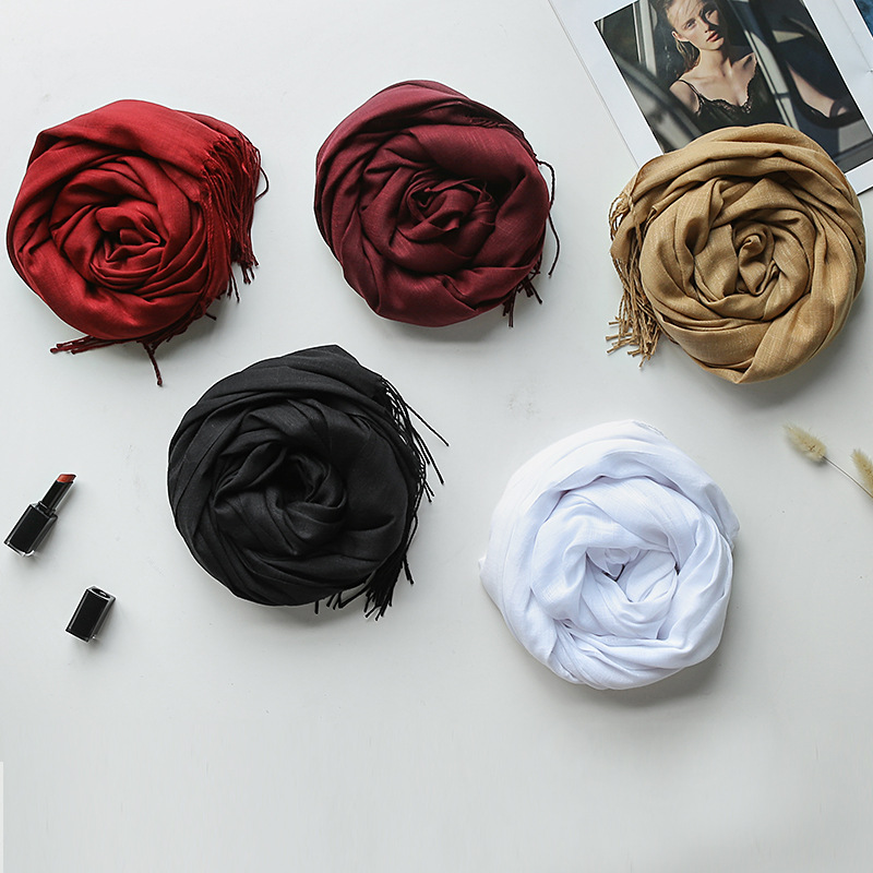 K678Pure color bamboo scarf for women New 130g imitation cotton and linen single color tassel warm gauze scarf shawl travel gift
