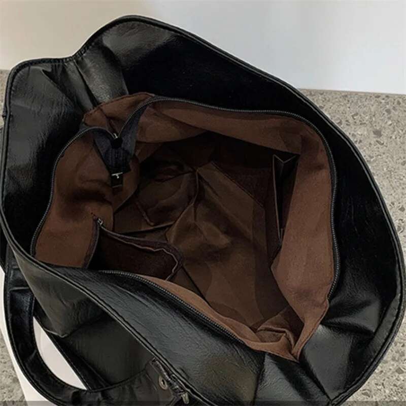 Dinner Bag Capacity Black Shoulder Bags For Women Large Shopper Solid Color Soft Leather Crossbody Handbag Lady Travel Tote Bag KQ