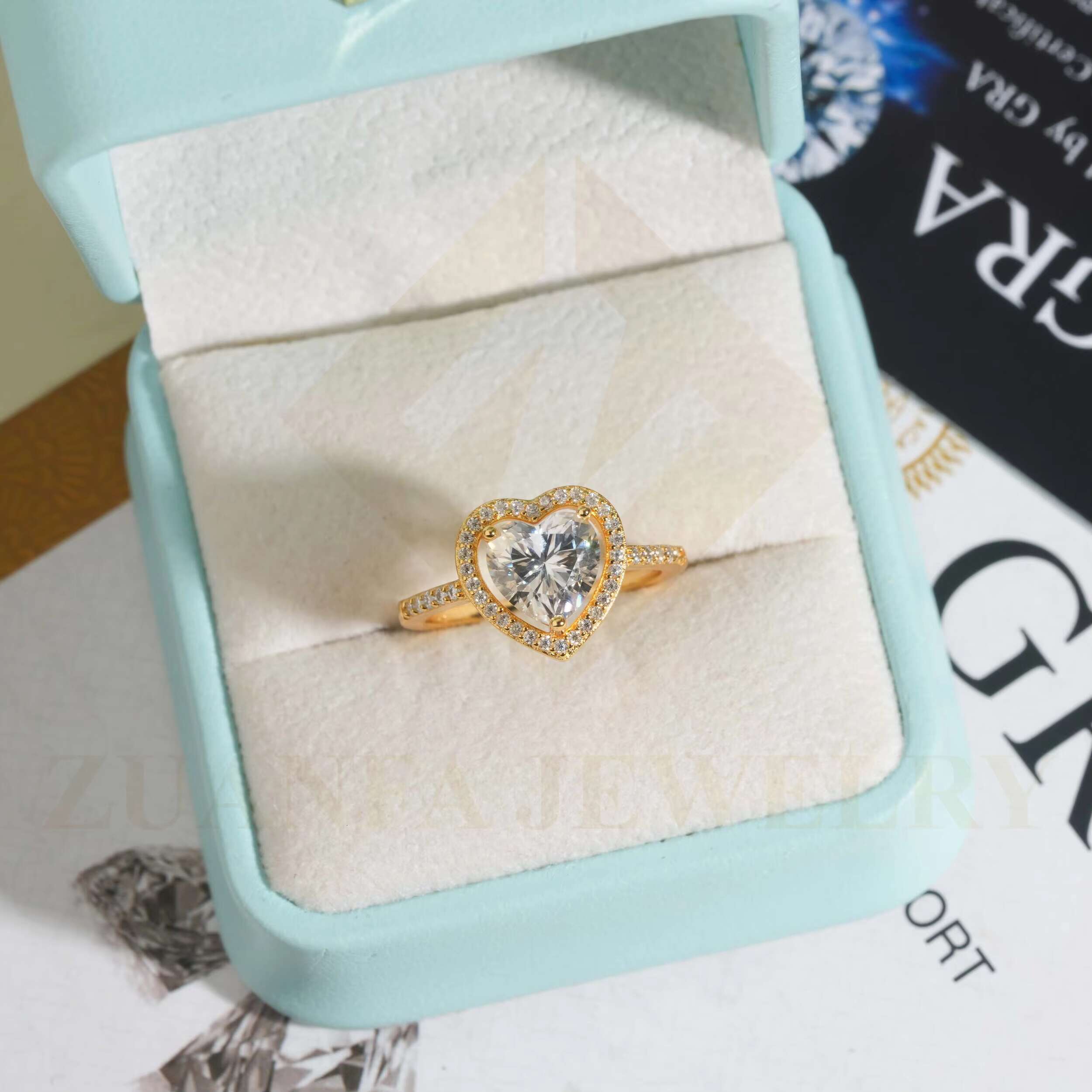 18k Gold Plated Engagement Rings 925 Silver 2carats Moissanite Heart Shape Cluster Wedding Ring Gold Plated Women Jewelry