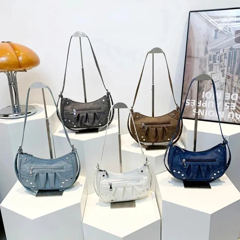 Free Shipping Totes Rivet Pleated Zipper Decorate Fashion PU Shoulder Bags Solid Buckle Versatile Crossbody Bag 2025 For Women Designer Bag Luxury Bag