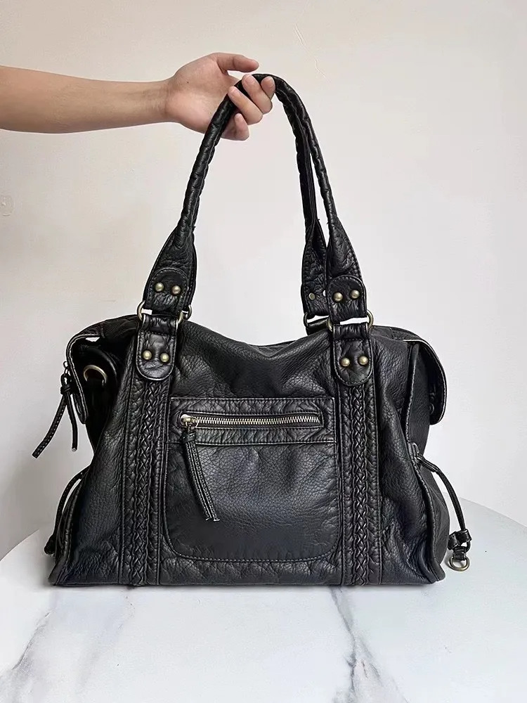 2025 Y2K Crossbody Bag: One-shoulder Drawstring Spicy Girl Vintage Washed Leather Motorcycle Handbag New Free Delivery Designer Bag