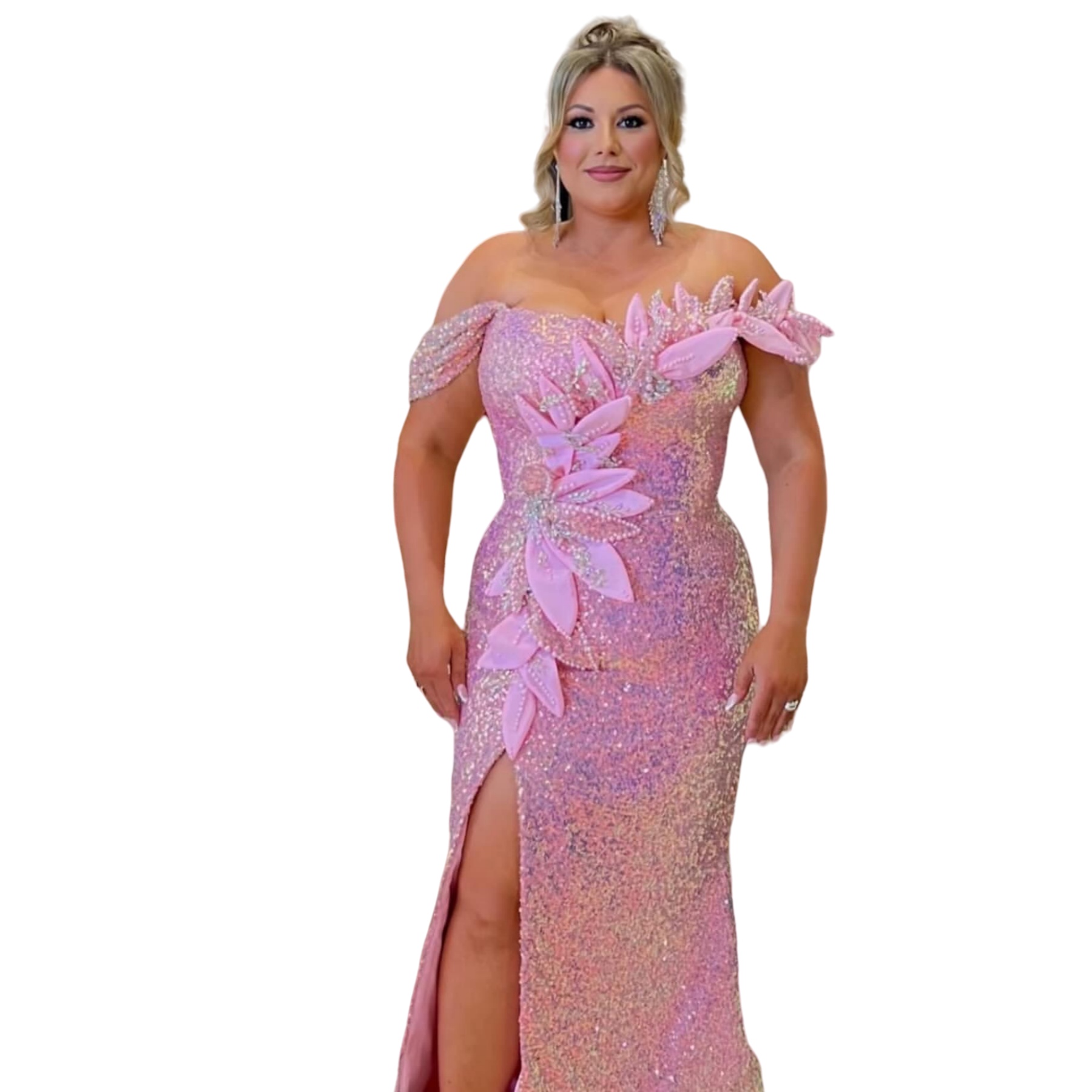Mermaid Pink Plus Size Prom Dresses 2025 Crystals Flowers Sequined Sparkly Evening Formal Party Second Birthday Engagement Gowns Dress For Special Occ