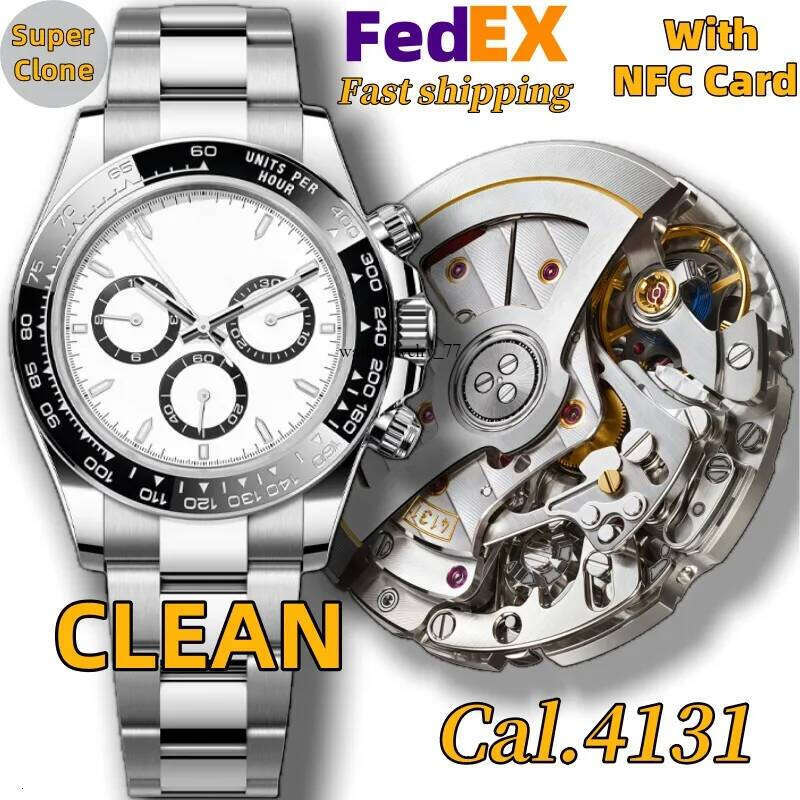 Clean Factory Mens Designer Watches 40MM Dial Cal.7750/4131 Automatic Mechanical Movement Chronograph Watch Sapphire Glass 72-hour Power Reserve