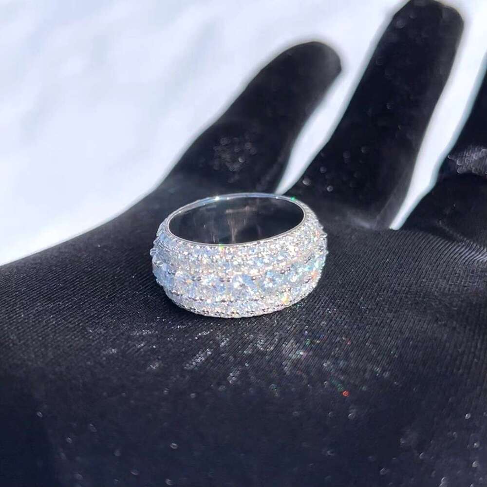VVS 5-Row Ice Cold Men's Solid Silver Silica Pink Hip Hop Ring for Affordable Sale