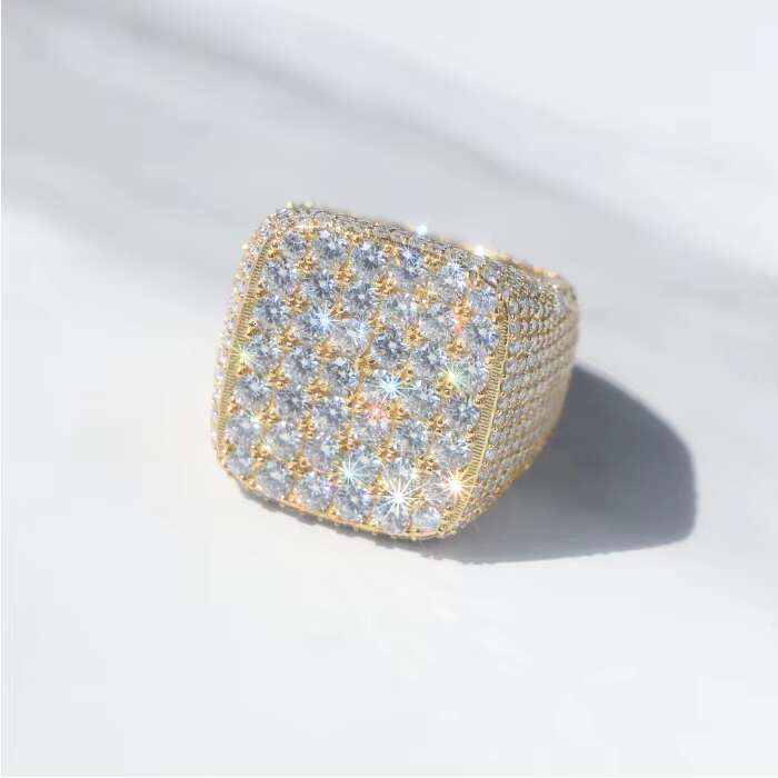 All ice pure silver rapper square Vvs hip-hop silica ring