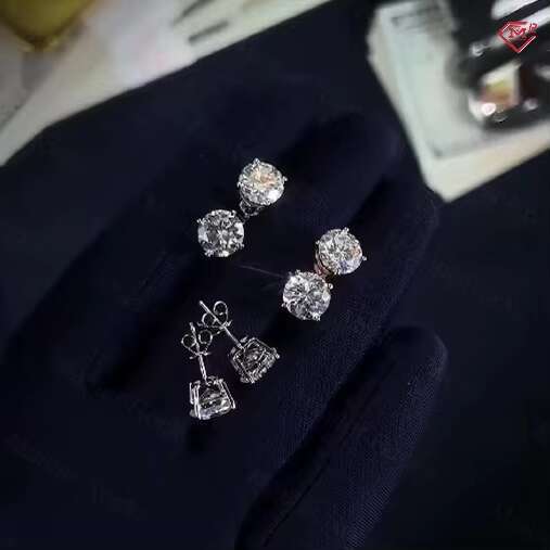 Popular for women 2ct round bright cut pointed inlaid sier rose gold electroplated VVS silica earrings