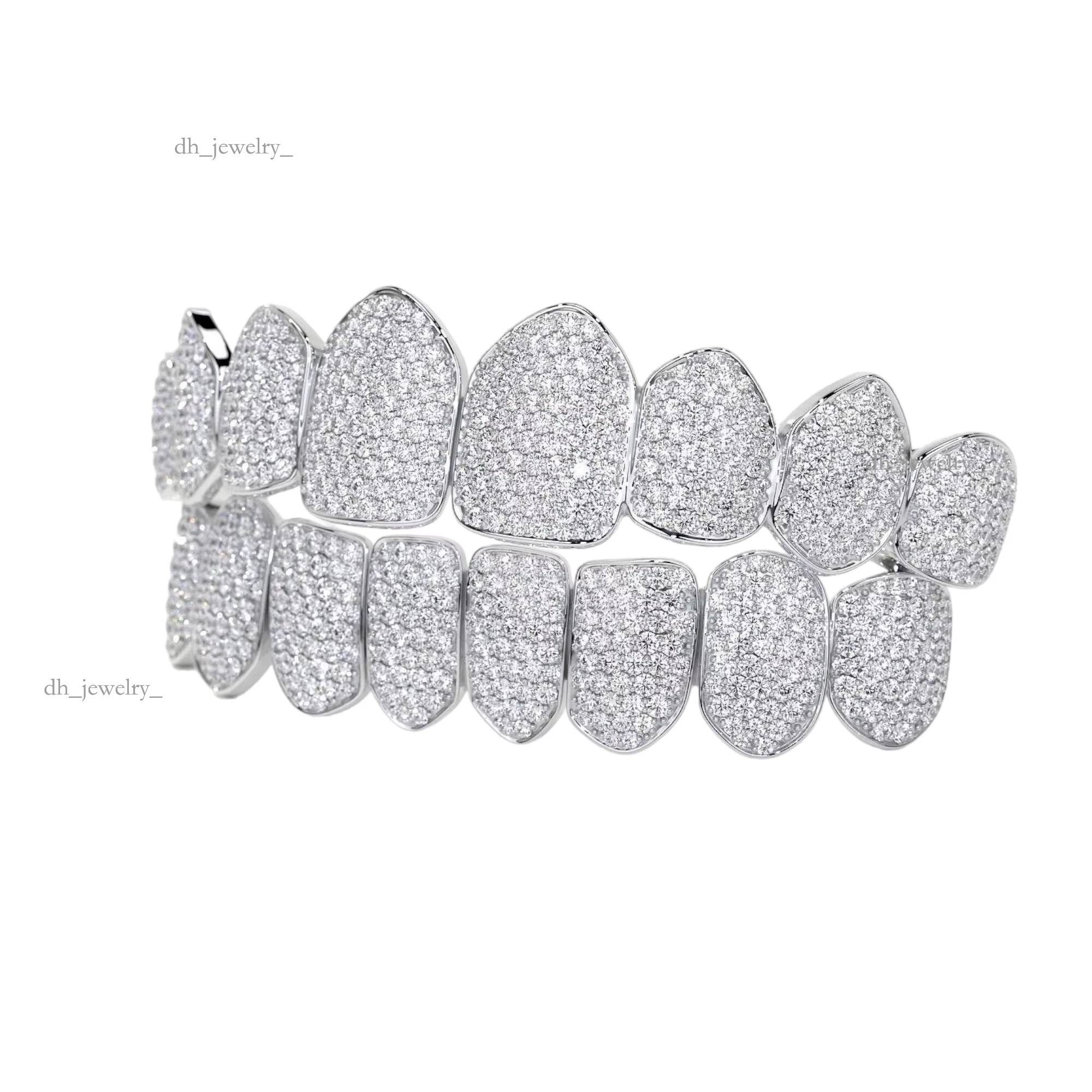 Mens Hip Hop Custom Sier Iced Out Moissanite Dia Grillz Teeth on White Gold Chain Best Price Jewelry