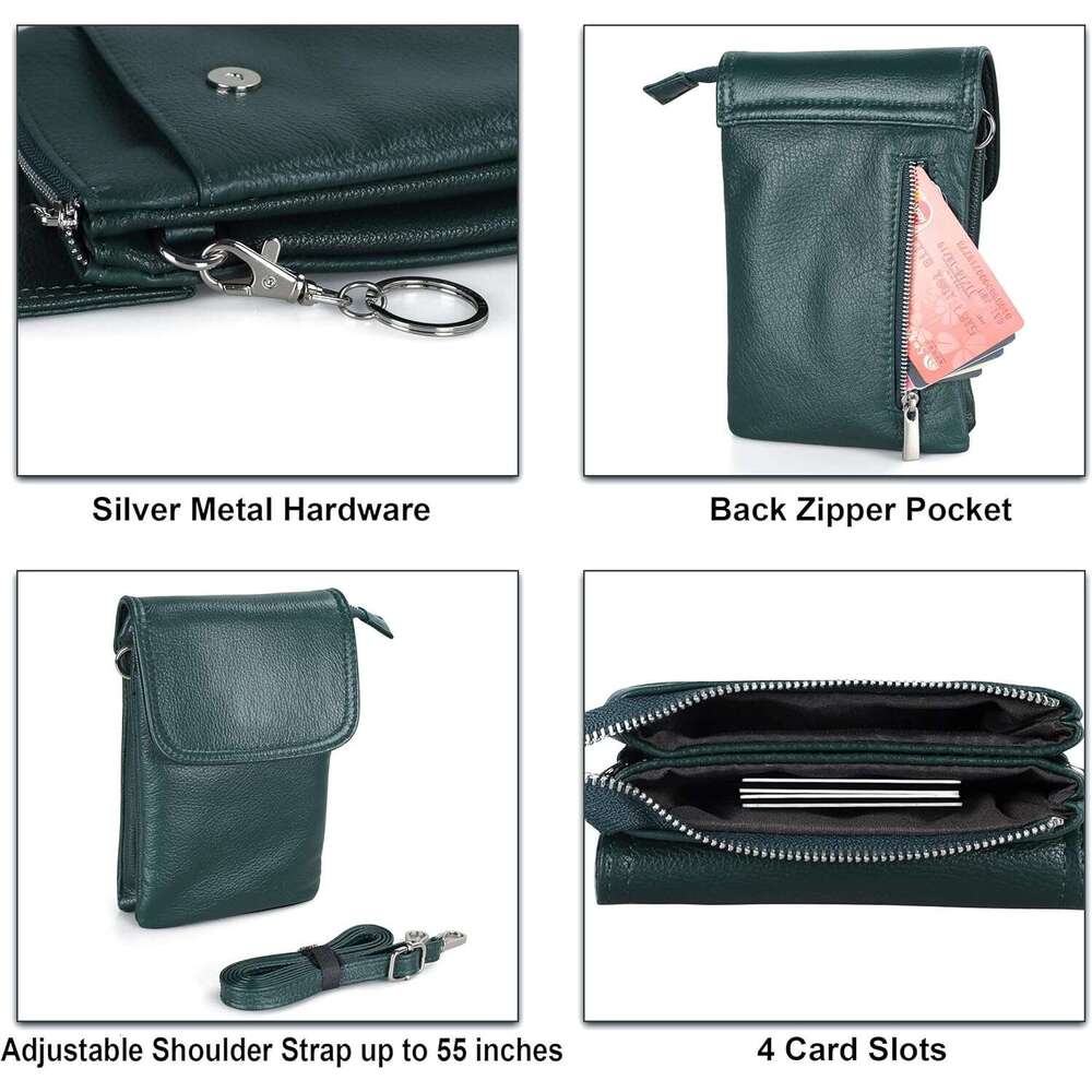 befen Genuine Phone Bag Real Leather Purse Small Cross Body Bag for Women Long StrapKey Ring - Fits 8 Plus or Phones Up to